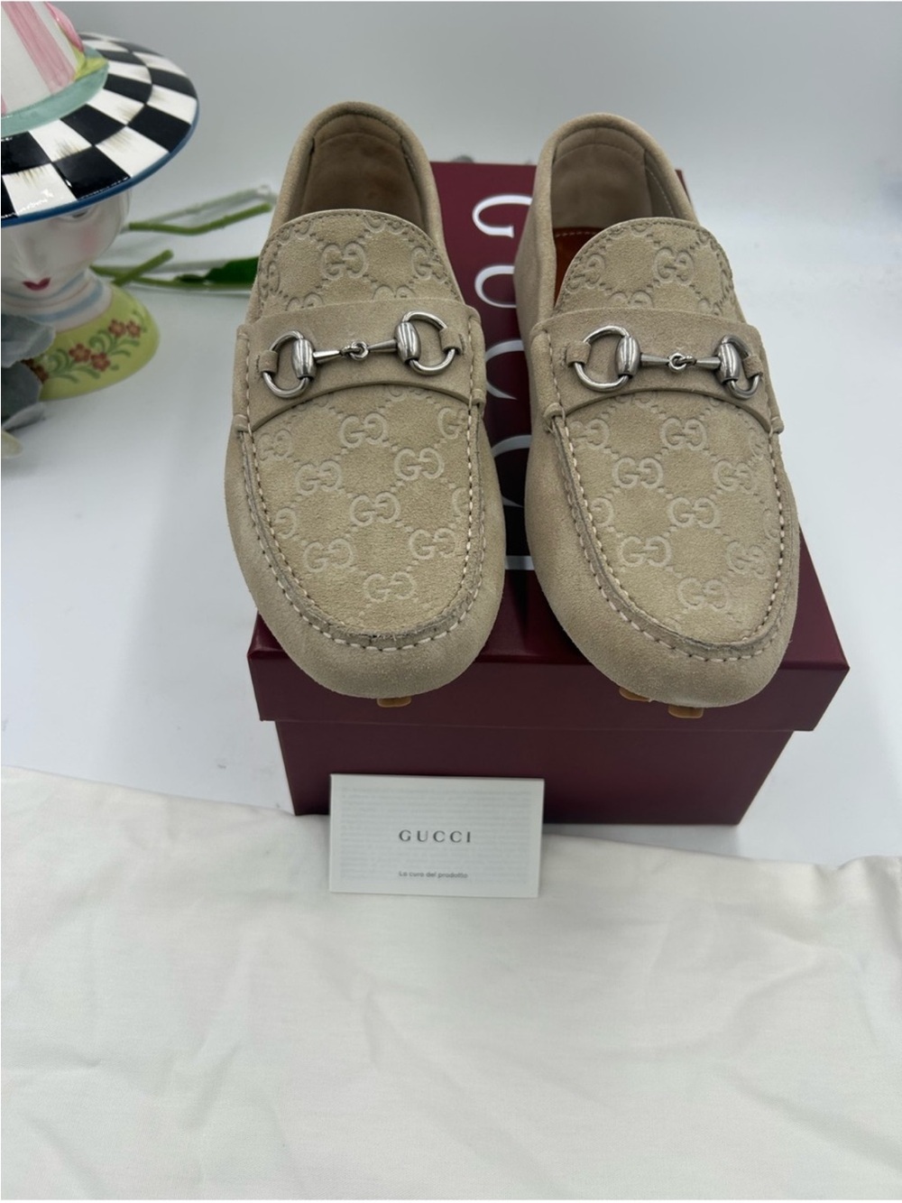 Men’s Gucci suede oatmeal GG embossed driver loafer size 8 fits nine US - Picture 10 of 10